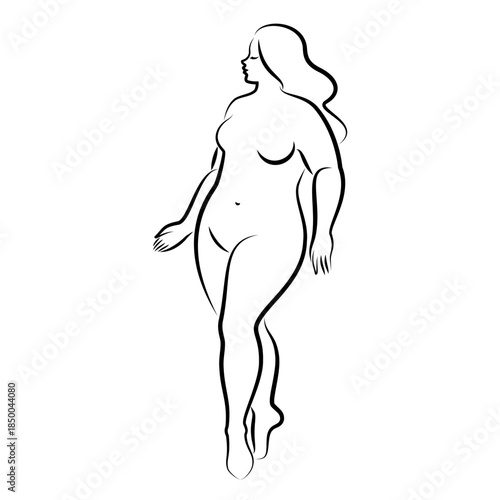 Silhouette of the figure of a slender naked woman. The girl is standing, she is overweight. A lady full of beauty and sexuality. Vector illustration