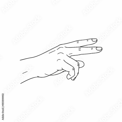 Line art drawing of a hand showing two fingers extended.