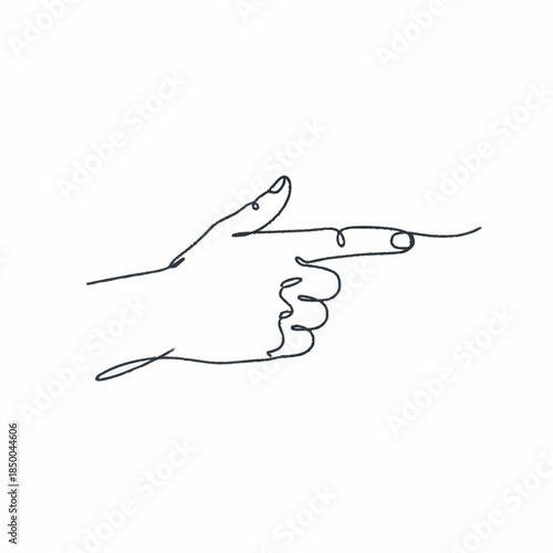 Minimalist single line drawing of a hand pointing right.