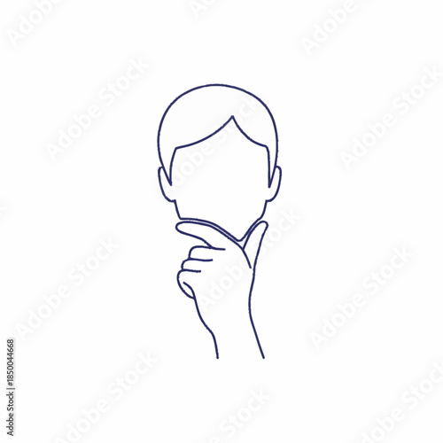 Person thinking with hand on chin, minimalist line art.