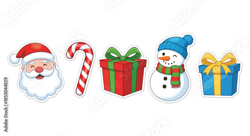 Santa Claus, Snowman and Gift Box Stickers – Christmas Set