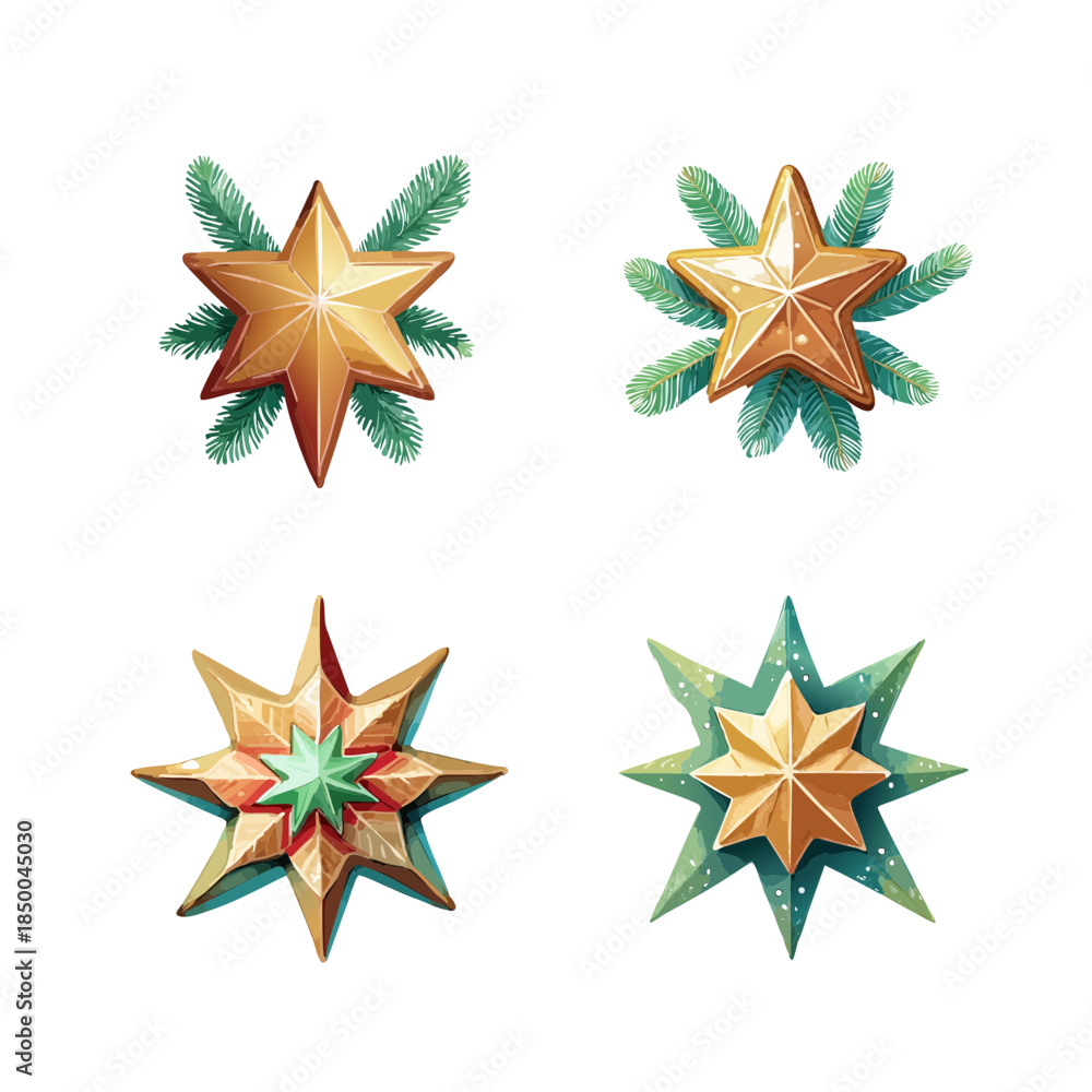 Obraz premium Vibrant starburst designs with green leaves on white background