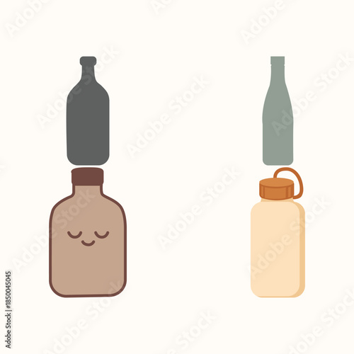 Kawaii Reusable Bottles Vector Set in Pastel, Minimal Eco‑Friendly Drinkware Icons