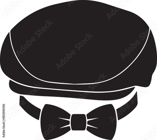 Classic black flat cap and bow tie silhouette