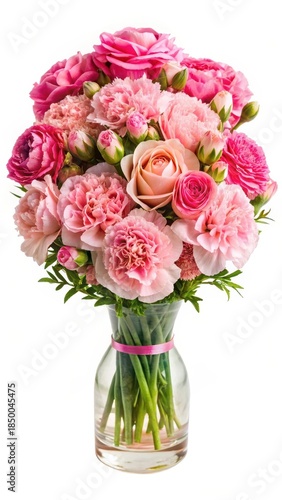 Wallpaper Mural Beautiful bouquet of pink carnations and roses isolated on white background Torontodigital.ca