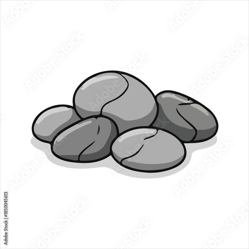A small pile of smooth, rounded grey stones or pebbles in a simple cartoon illustration style