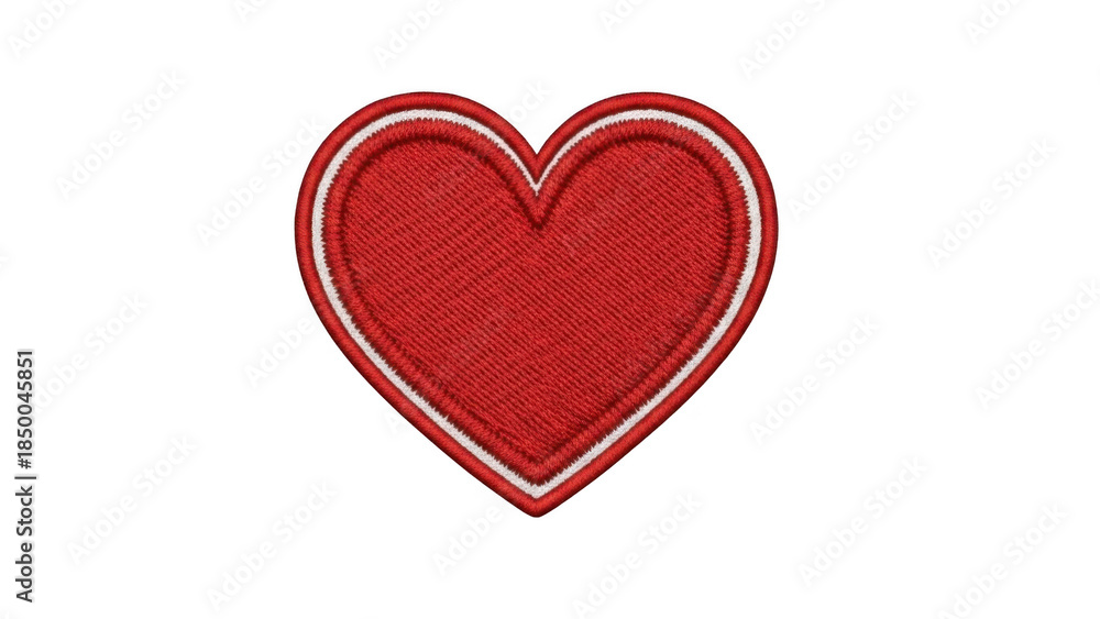 Fototapeta premium Red heart embroidery patch isolated on transparent background