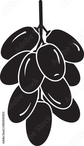 Black silhouette of a bunch of grapes on a stem