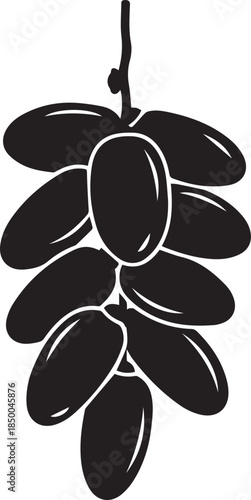 Black silhouette of a bunch of dates hanging from a stem