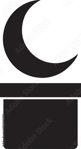 Black crescent moon icon above a square box silhouette