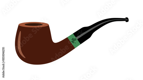 Classic brown tobacco pipe with green shamrock accent, a symbol of tradition and leisure