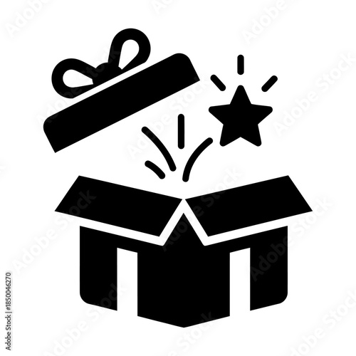 Silhouette of Open Gift Box with Starburst and Ribbon