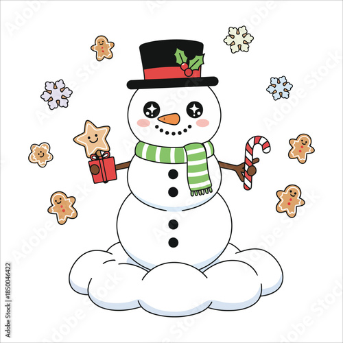 Cute Snowman Wearing Hat and Scarf – Christmas Illustration