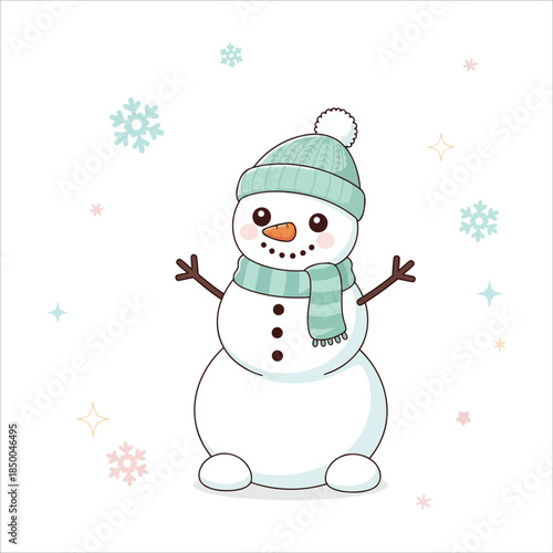 Cute Snowman Wearing Hat and Scarf – Christmas Illustration