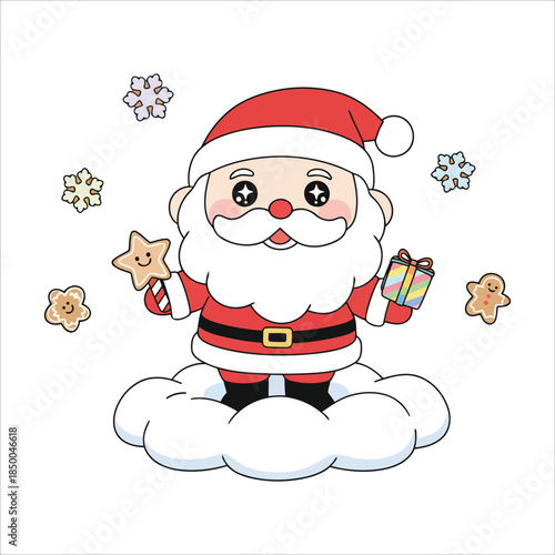 santa claus on cloud with gifts vector illustration