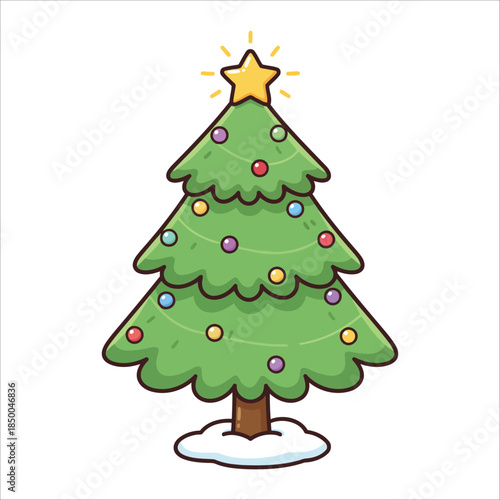 Decorated Christmas Tree – Vector Holiday Illustration