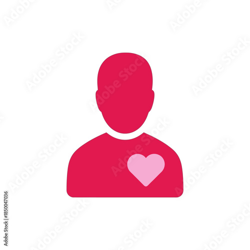 A vibrant pink silhouette of a person's upper body with a lighter pink heart symbol on the chest, representing love or health.