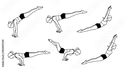 Yoga poses illustration showing flexibility and balance exercises