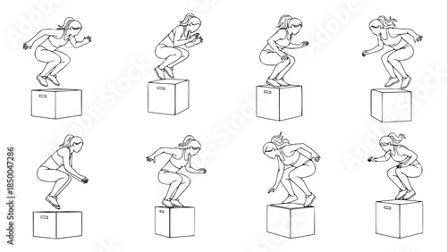 Figure demonstrating box jumps for exercise and fitness routine