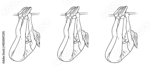 Illustration of a person performing hanging leg raises for abdominal strength