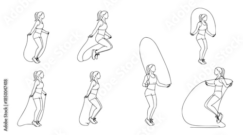Energetic Vector Illustrations of Women Engaged in Jump Rope Exercise for Fitness and Dynamic Lifestyle Concepts