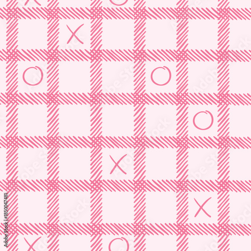 Pink checkered pattern with noughts and crosses tic-tac-toe for Valentine's day wallpapers, wrapping paper, backgrounds, textile prints, scrapbooking, stationery, etc. EPS 10
