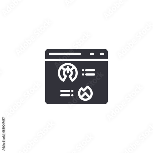 Smart utility dashboard icon showing energy statistics, monitoring interface, and intelligent consumption control panel.