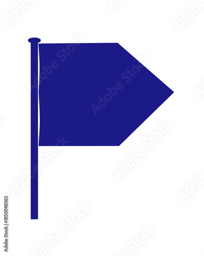 A solid dark blue flag with a pointed, arrow-like fly end (chevron shape) attached to a simple vertical flagpole