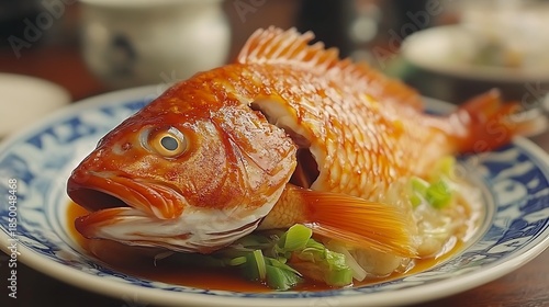 Steamed Red Fish on Plate.