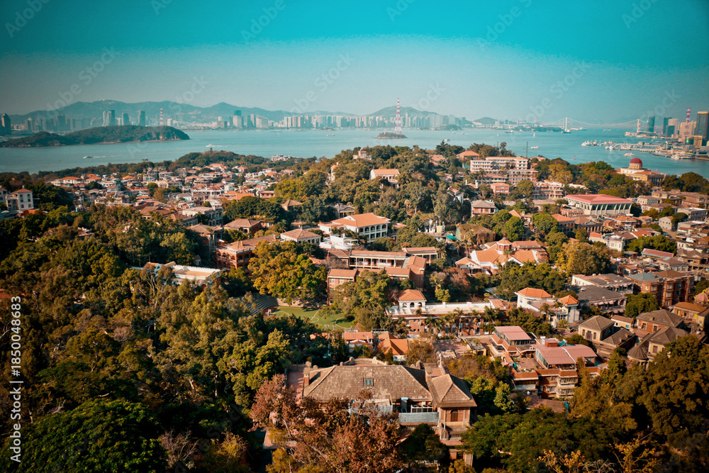 Fototapeta premium Gulangyu Island Panoramic View with Xiamen Skyline