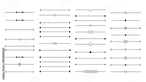 Minimalist Geometric Line Dividers Set with Decorative Dots Diamonds and Rule Breaks Vector