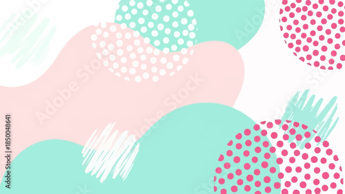 Abstract Memphis Background with Pastel Fluid Shapes and Polka Dot Pattern Geometric Vector