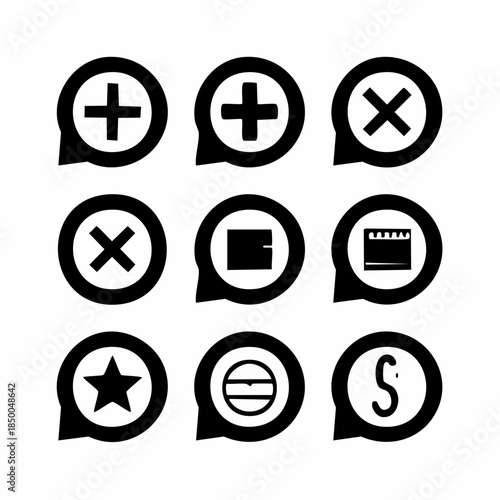 Minimalist Black Monochrome Vector Icons Set for Actions and Status - Firefly Style