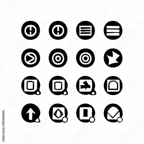 Collection of solid black minimal vector glyph icons for actions, status, and navigation, perfect for modern digital interface design and web applications