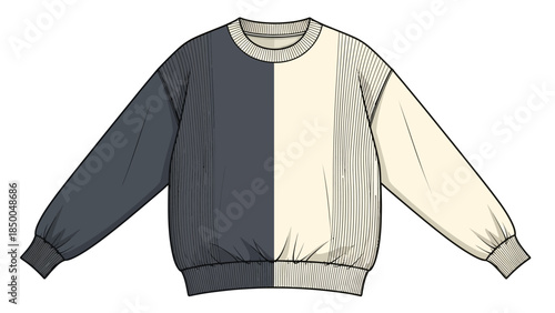 two-tone sweatshirt design, fashion apparel template clip art preview
