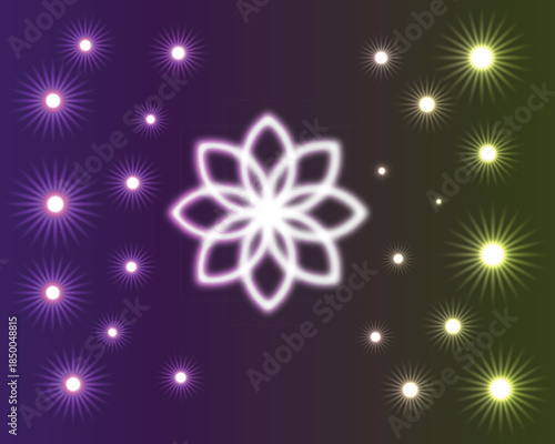 Glowing floral pattern with starbursts on gradient background
