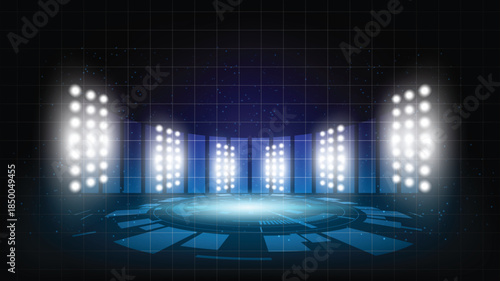 Futuristic stage with blue and white lights