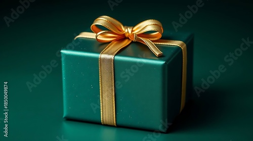 Ultra-realistic product shot of a Christmas gift, studio lighting emphasizing texture, a sophisticated color scheme of deep emerald and metallic gold, isolated subject on a clean background