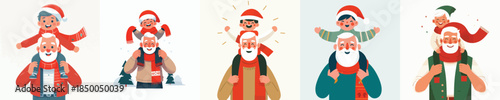 vector half body of grandfather carrying grandchild on his shoulders at christmas