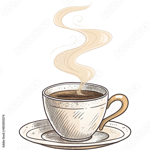 Steaming Coffee Delight: A close-up view of a freshly brewed cup of coffee, the aroma rising in delicate swirls from the warm liquid, a moment of comfort and energy.