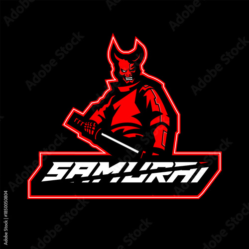 Red Cyber Samurai warrior mascot logo for esport team