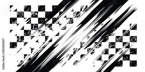 Race flag grunge background, car rally or motocross finish flag with vector checker pattern. Grunge race flag for car racing sport or bike speedway, motorsport