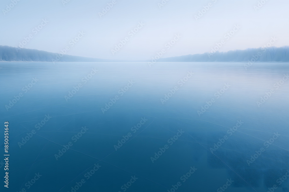 Fototapeta premium Deep blue frozen ice creating a tranquil and minimal winter landscape