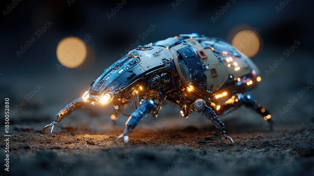 Naklejka premium Futuristic Mechanical Insect Hybrid Crawling Terrain 