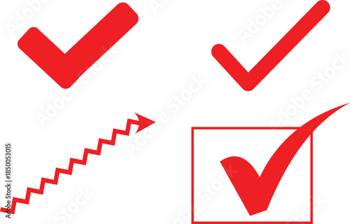 Down fall trend red arrow graph, check mark, yellow check mark transparent background, Green check mark