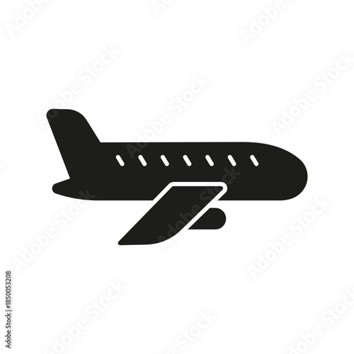 Airplane Solid Icon. Air Travel, Aviation, And Flight Transportation Silhouette Symbol. Global Connectivity And Travel Concept. Isolated Vector Illustration