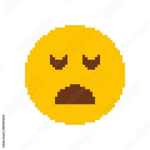 Pixelated Sleepy Face Emoji Icon. Tiredness, Fatigue, And Sleepiness Expression Symbol. Exhaustion And Rest Need Representation. Isolated Vector Illustration
