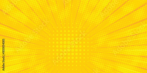 Pop art yellow comics book cartoon magazine cover. Cartoon funny retro pattern strip mock up. Vector halftone illustration.