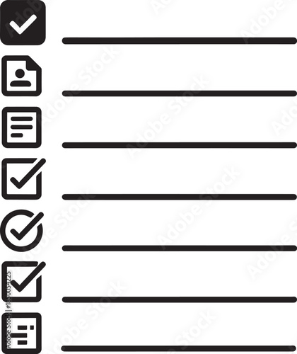 Minimal Checklist Document Icon with Checkmarks and Text Lines
