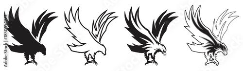 Eagle Flying  Attack Pose Silhouette Vector Set.